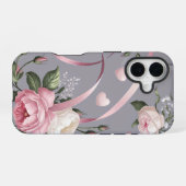 ピンクの花のコケット柄 iPhone 16ケース (裏面横)