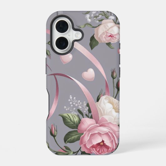 ピンクの花のコケット柄 iPhone 16ケース (裏面)