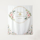 ピンクの花のゴールドの初めての聖体拝領の写真小道具 タペストリー (正面)