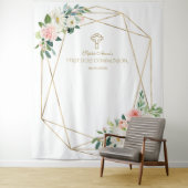 ピンクの花のゴールドフレームの聖体拝領の背景 タペストリー (インサイチュ)