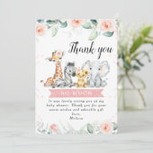 ピンクの花のサファリベイビー感謝カード 招待状 (スタンド正面)