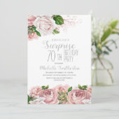 ピンクの花のサプライズ70歳の誕生日 招待状 (スタンド正面)