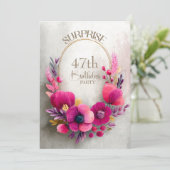 ピンクの花のサプライズ 誕生日パーティー どなたでも 招待状 (スタンド正面)