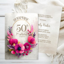 ピンクの花のサプライズ 50歳の誕生日パーティー