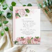 ピンクの花のサプライズ 50歳の誕生日 招待状