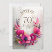ピンクの花のサプライズ 70歳の誕生日パーティー 招待状 (正面)