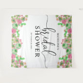 ピンクの花のサボテンと多肉植物の花嫁シャワー タペストリー (正面(横))