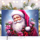 ピンクの花のサンタクロースのクリスマス シーズンカード