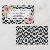 ピンクの花のシェブロンの春の花 名刺 (正面/裏面)