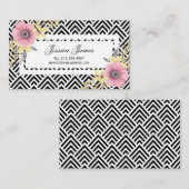 ピンクの花のシェブロンの春の花 名刺 (正面/裏面)