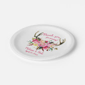 ピンクの花のシカの(雄ジカの)枝角のブライダルシャワーの装飾 ペーパープレート (アングル)