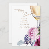 ピンクの花のシャンパン エレガント ブライダルシャワー 招待状 (正面/裏面)