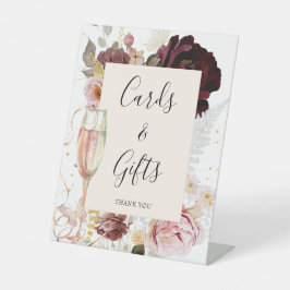 ピンクの花のシャンパン ブライダルシャワー 台座サイン