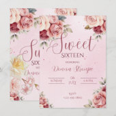 ピンクの花のスイート16招待状 招待状 (正面/裏面)