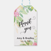 ピンクの花のスクリプトありがとうパーソナライズされたす結婚。 ギフトタグ (裏面)