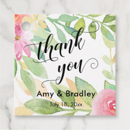 ピンクの花のスクリプトありがとうパーソナライズされたす結婚。 フェイバータグ