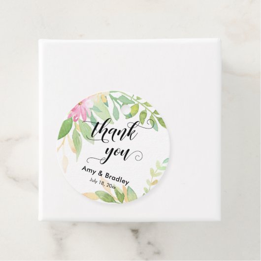 ピンクの花のスクリプトありがとうパーソナライズされたす結婚。 フェイバータグ (インサイチュ)