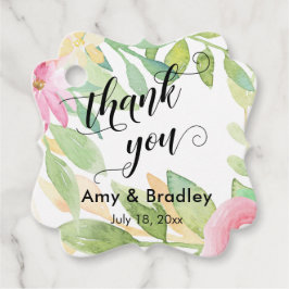 ピンクの花のスクリプトありがとうパーソナライズされたす結婚。 フェイバータグ