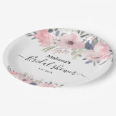 ピンクの花のスクリプト ラスティック ブライダル シャワー ペーパープレート (アングル)