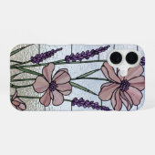 ピンクの花のステンドグラス錯視 iPhone 16ケース (裏面横)