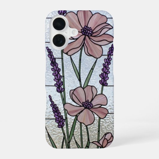 ピンクの花のステンドグラス錯視 iPhone 16ケース (裏面)