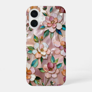 ピンクの花のステンドグラス風スマホケース - エレガント iPhone 16ケース