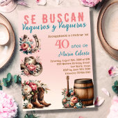 ピンクの花のスペイン西部カウボーイ40歳の誕生日 招待状