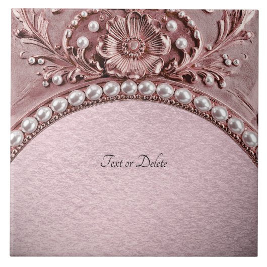 ピンクの花のセラミックタイル タイル (正面)