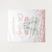 ピンクの花のゾウの女の子のベビーシャワーの背景 タペストリー (正面(横))