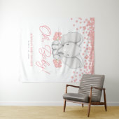 ピンクの花のゾウの女の子の赤ちゃんシャワー背景 タペストリー (インサイチュ(横))