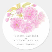 ピンクの花のダブル結婚フラワーのシール ラウンドシール (正面)