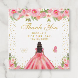 ピンクの花のダークスキンプリンセスの誕生日パーティー フェイバータグ