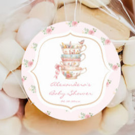 ピンクの花のティーパーティー ベビーシャワー ラウンドシール