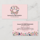 ピンクの花のテクスチャのポーペット座る 名刺 (正面/裏面)