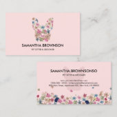 ピンクの花のテクスチャーフランスのブルドッグペット座る 名刺 (正面/裏面)