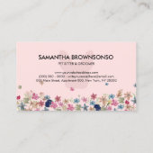 ピンクの花のテクスチャーフランスのブルドッグペット座る 名刺 (裏面)