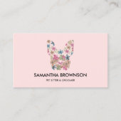 ピンクの花のテクスチャーフランスのブルドッグペット座る 名刺 (正面)