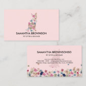 ピンクの花のテクスチャー猫ペット座る 名刺 (正面/裏面)