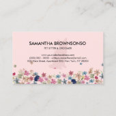 ピンクの花のテクスチャー猫ペット座る 名刺 (裏面)