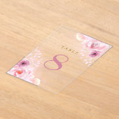 ピンクの花のテーブル番号 アクリル招待状 (レイダウン)