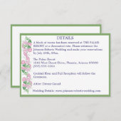 ピンクの花のディテールが付いたセージカラーのカード 招待状 (正面/裏面)