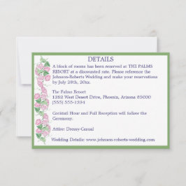 ピンクの花のディテールが付いたセージカラーのカード 招待状