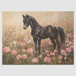 ピンクの花のデコパージュの子馬 薄葉紙