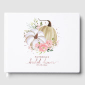 ピンクの花のデザインが施されたパンプキンの秋のブライダルシャワーのゲストブック ゲストブック (正面)