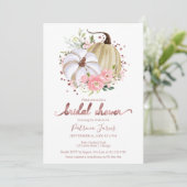 ピンクの花のデザインが施されたパンプキン 秋のブライダルシャワー 招待状 (スタンド正面)