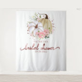 ピンクの花のデザインが施されたパンプキン 秋のブライダルシャワー 背景 タペストリー (正面)