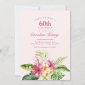 ピンクの花のトロピカルハイビスカスの誕生日パーティー 招待状 (正面)