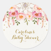 ピンクの花のドリームキャッチャーシャワー サンクスギフト ラウンドシール (正面)