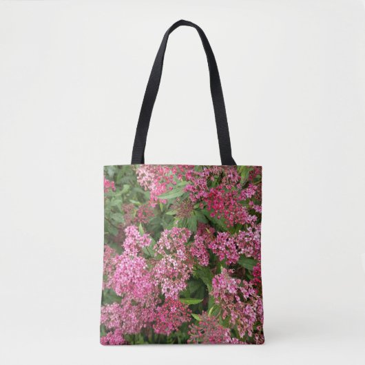 ピンクの花のナチュラル トートバッグ (正面)