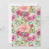 ピンクの花のネオミントグリーンの結婚前お披露目パーティー 招待状 (裏面)